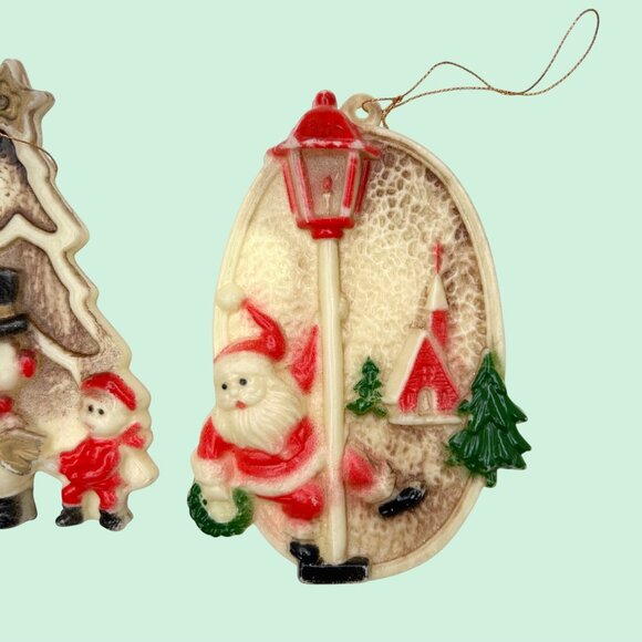 ADORABLE VINTAGE LOT OF 4 CHRISTMAS TREE ORNAMENTS FLOCKED REINDEER & BEAR - Picture 5 of 7